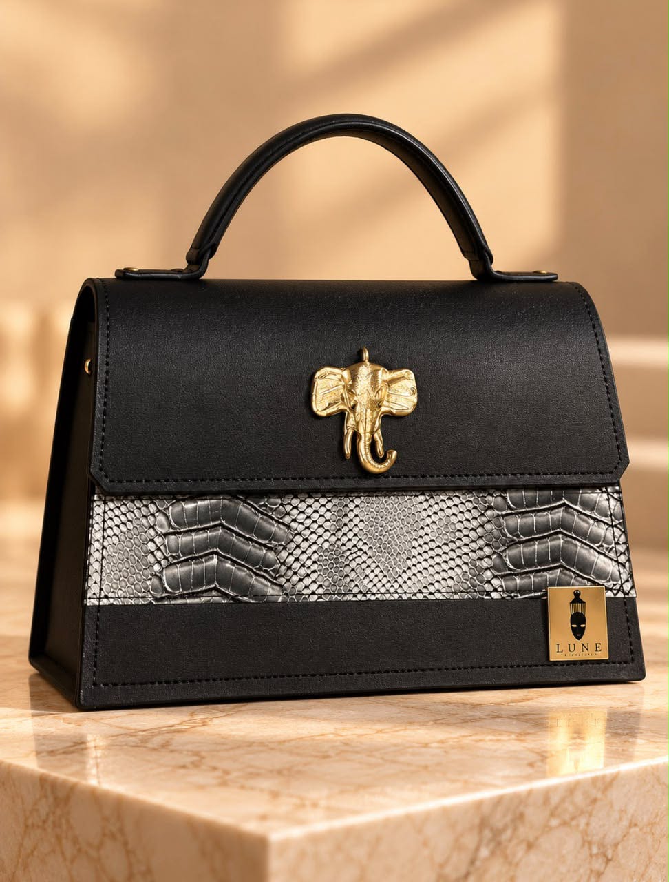 Sac Cuir Luna Signature Gris